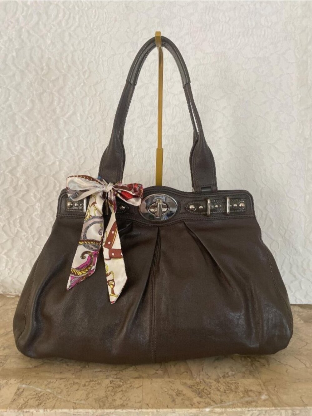 🔥RARE🔥 COACH Large Mia Pleated texture Leather Carryall Shoulder Bag Y2K